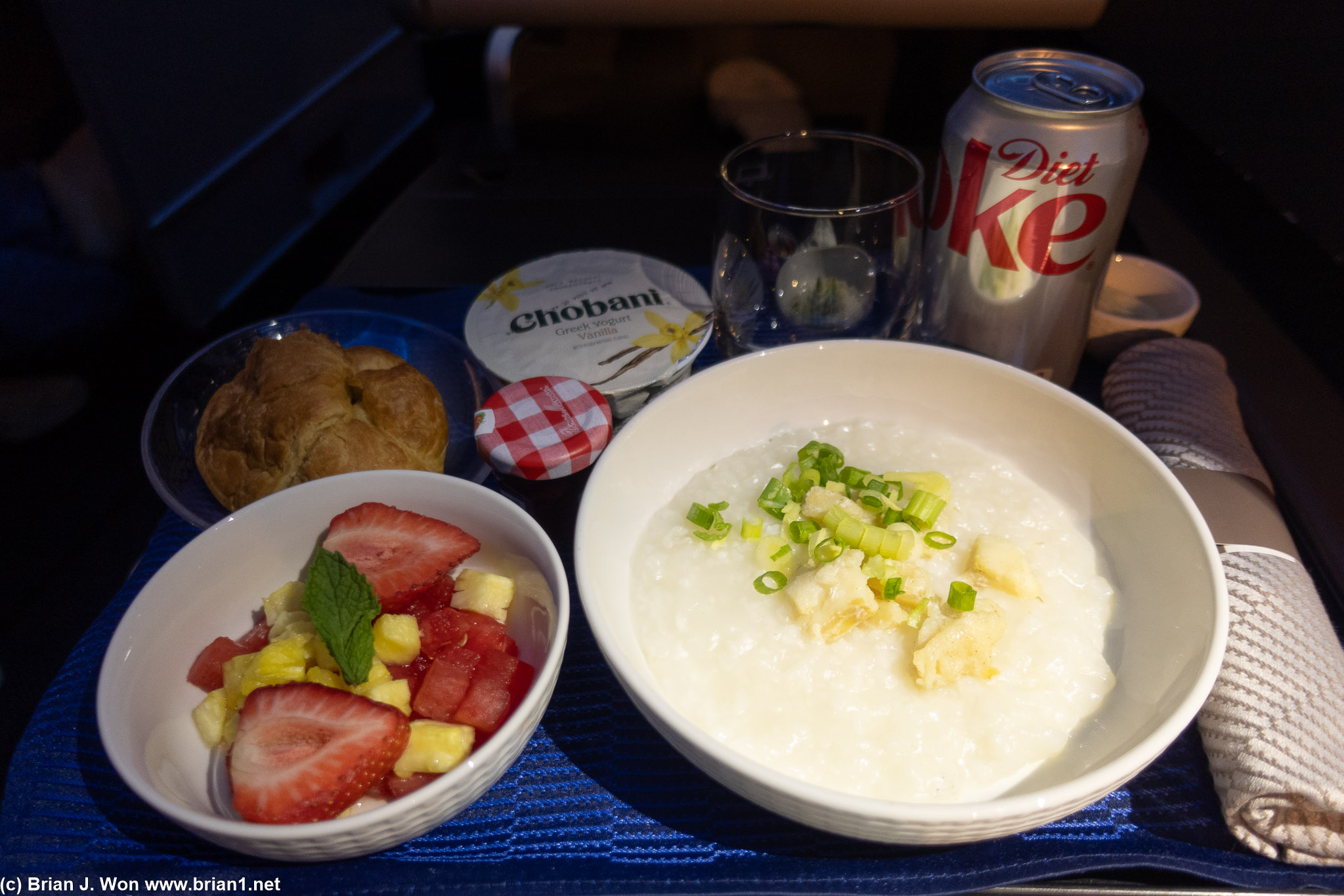 Congee on United is always good, but also always skimpy.