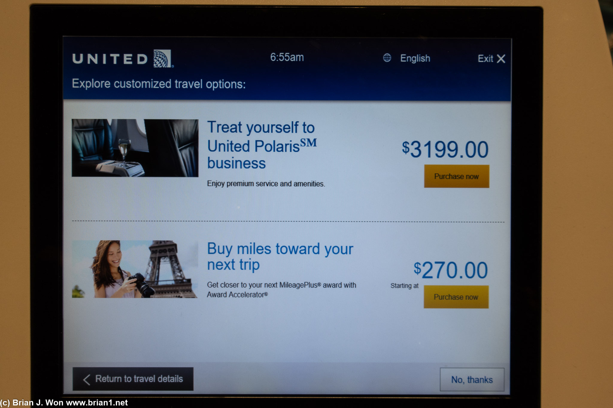 United wanted $3200 to buy-up. I said no thanks.