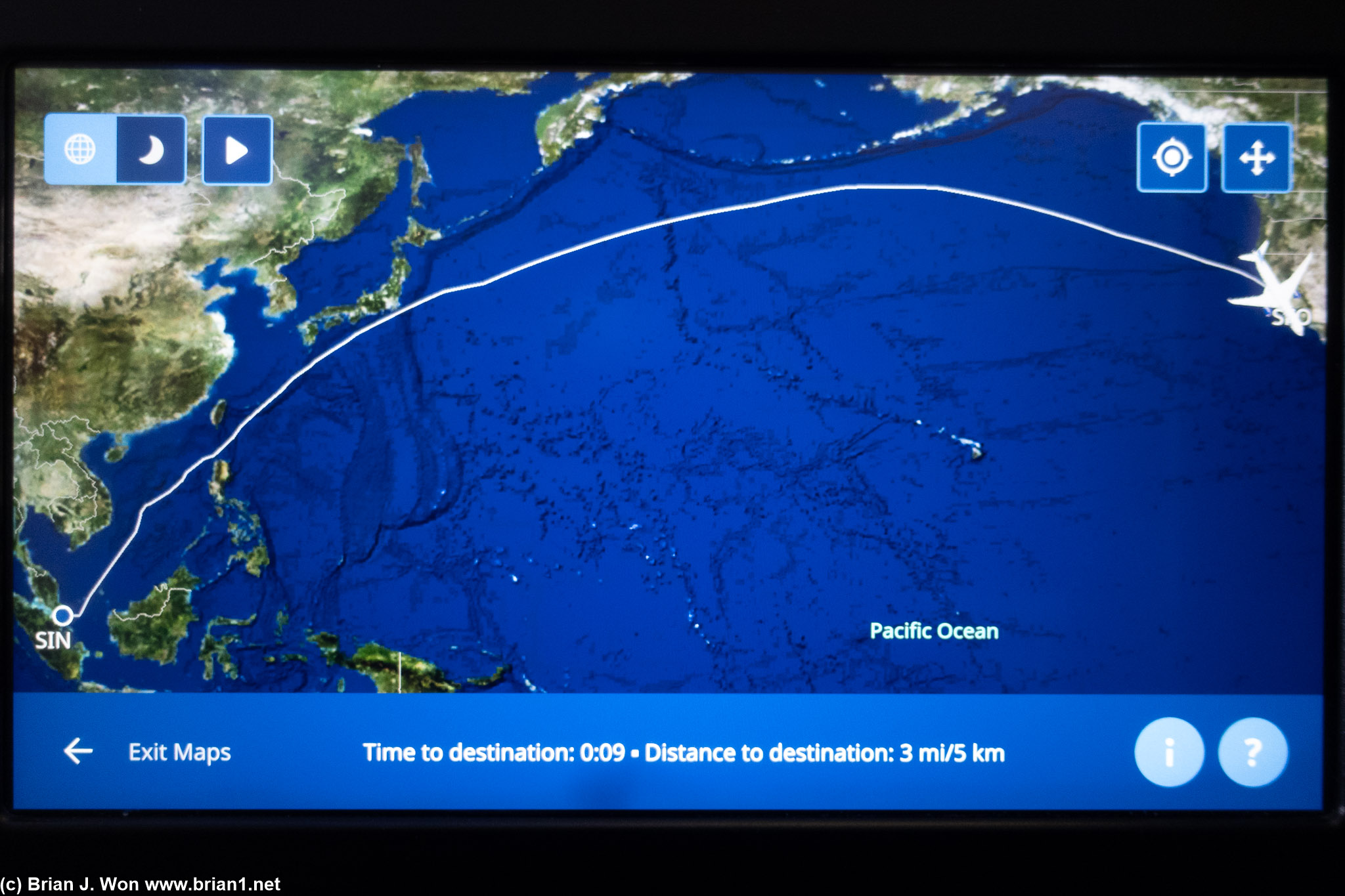 14:55 flight time, 8,623 miles (Flightaware), 8,449 miles (great circle).