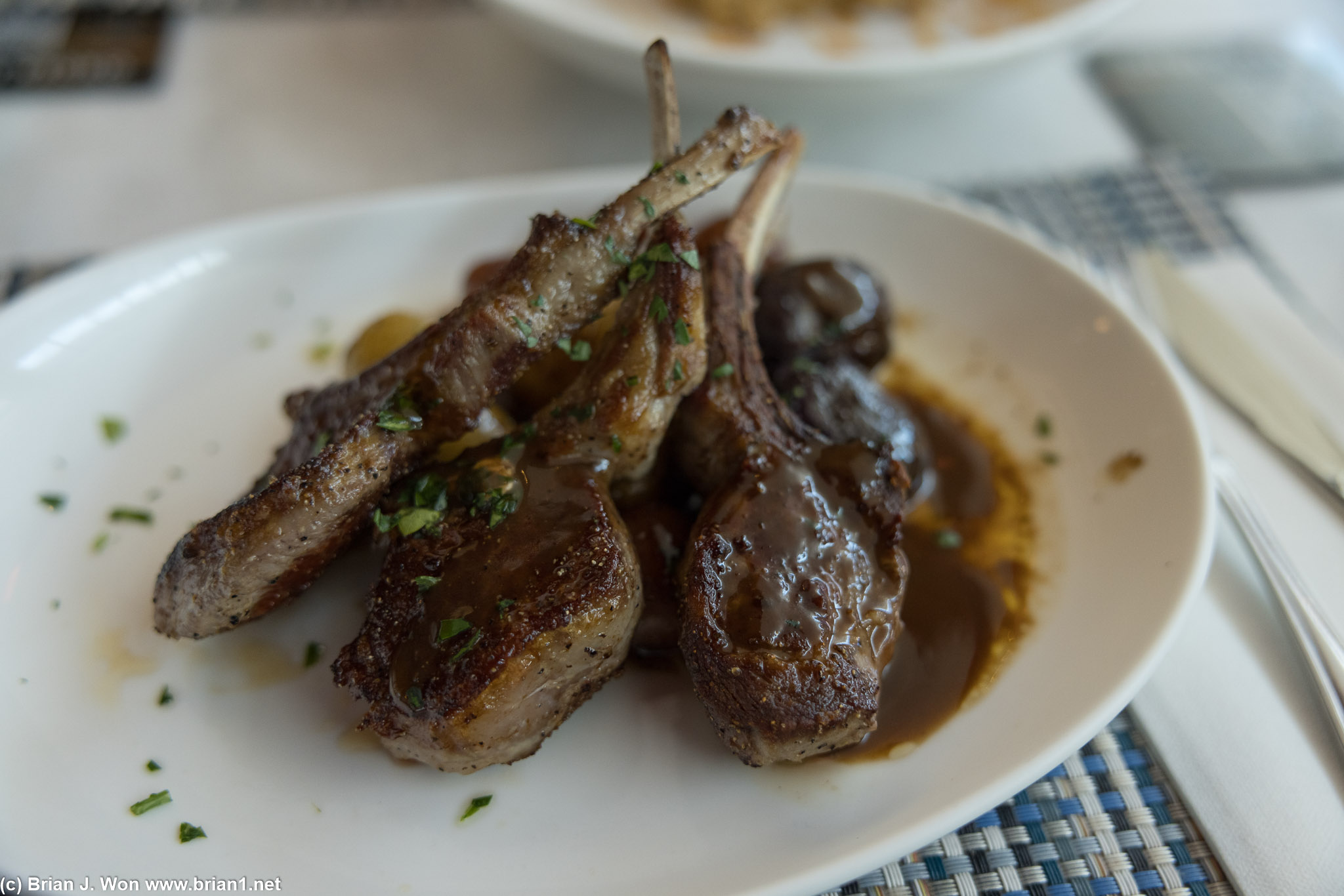 Riviera at EWR. Lamb chops lacked flavor.