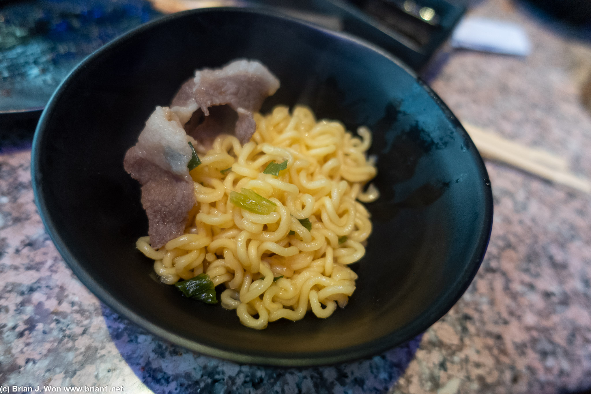 Brisket ramen is literally instant ramen and brisket slices.