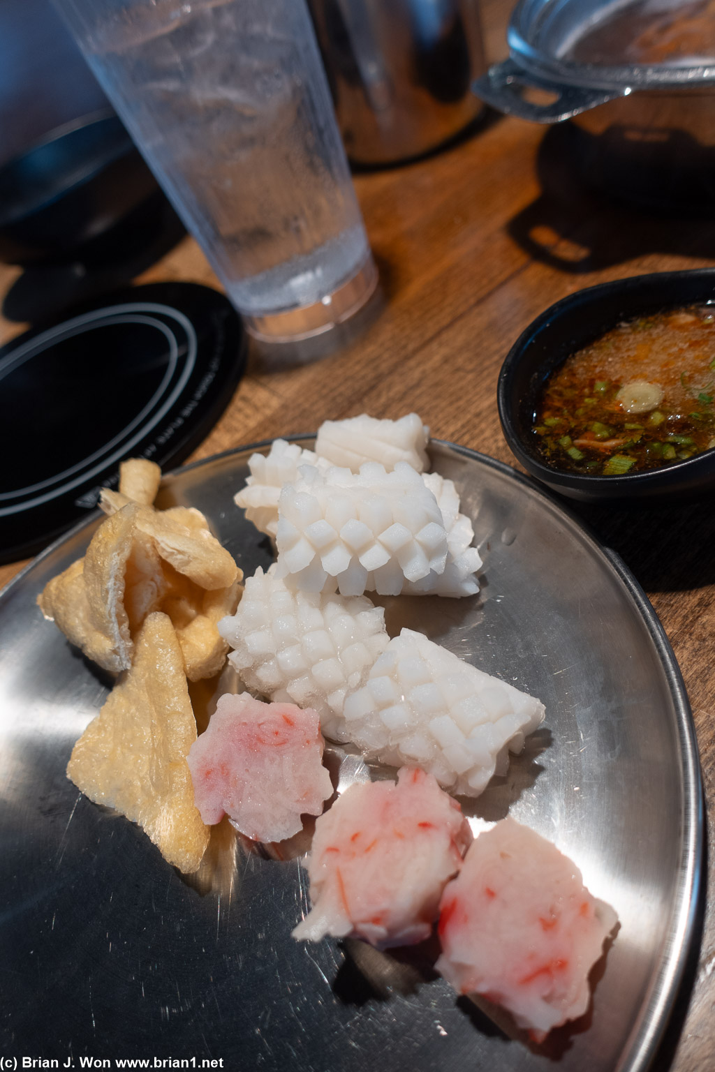 Seafood and bean curd from the buffet.