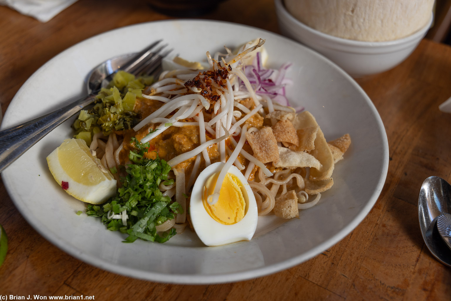 Coconut chicken curry noodles.