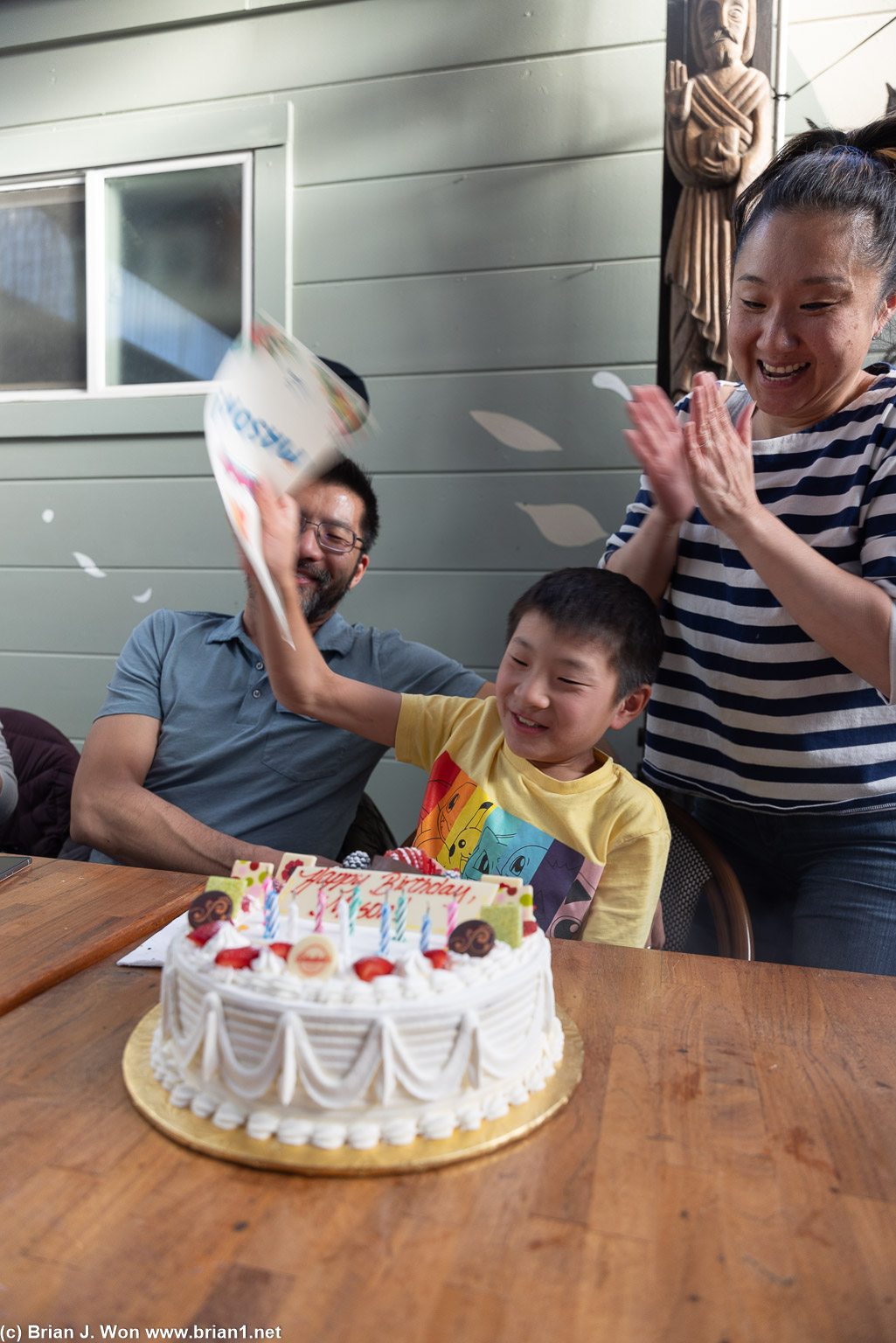 Blowing out candles.