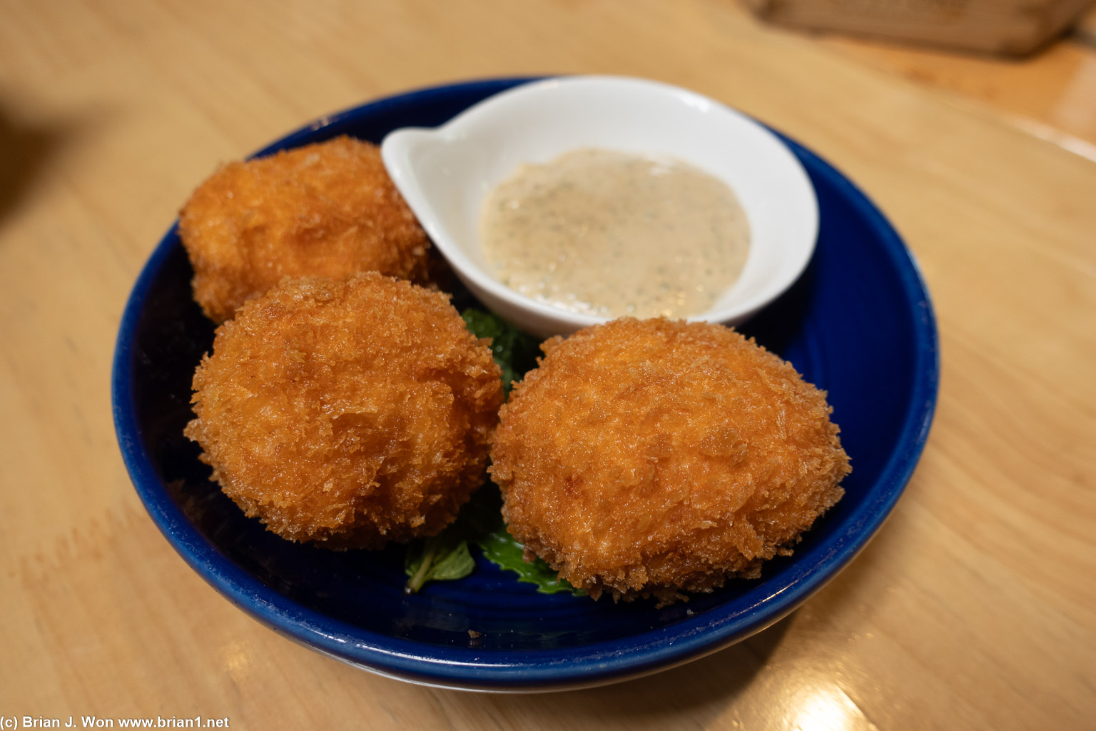 Deep fried shrimp ball were missing the sugar cane stick. And that's not regular mayo. Weird.