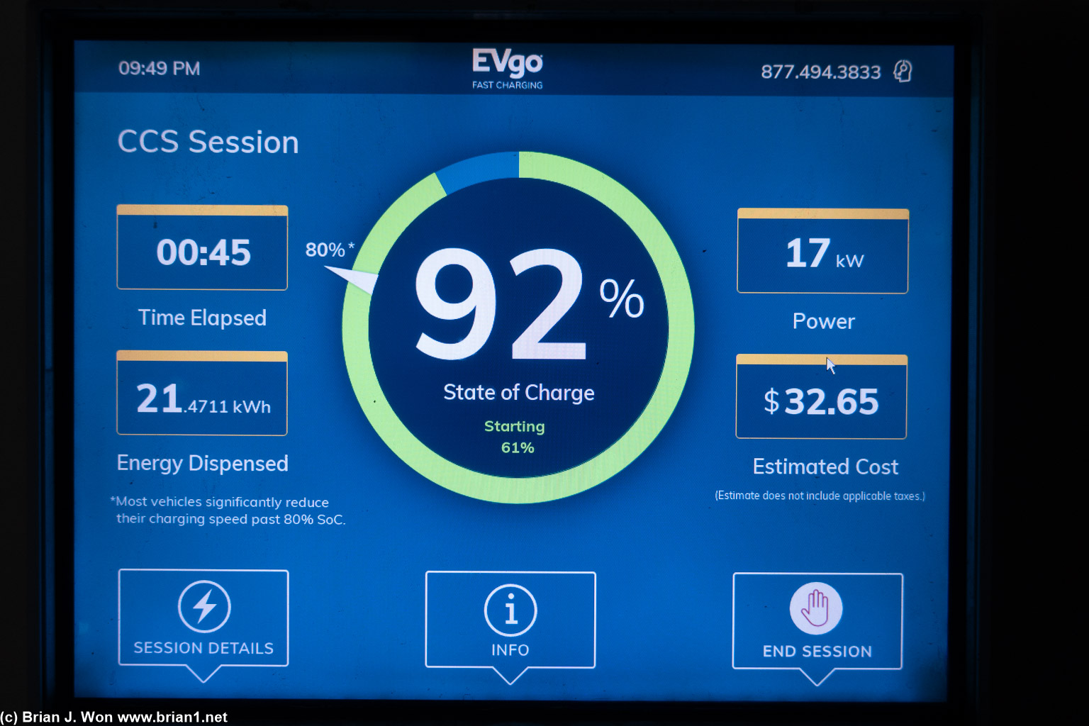 45 min to charge from 61% to 92%. Ugh.