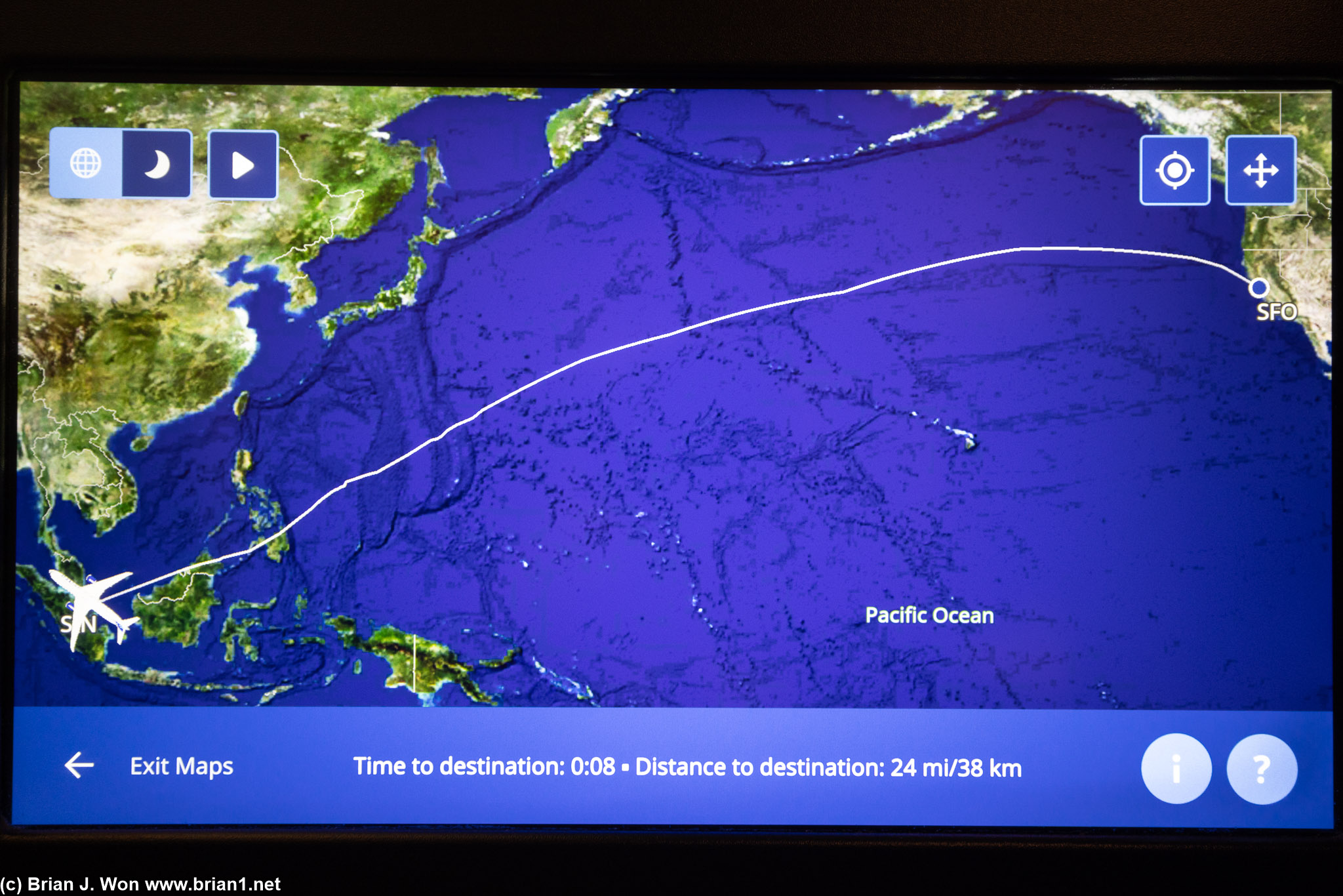 Estimated distance 8,445 miles, actual 8,688 miles. Actual flight time 15hr 17 min.