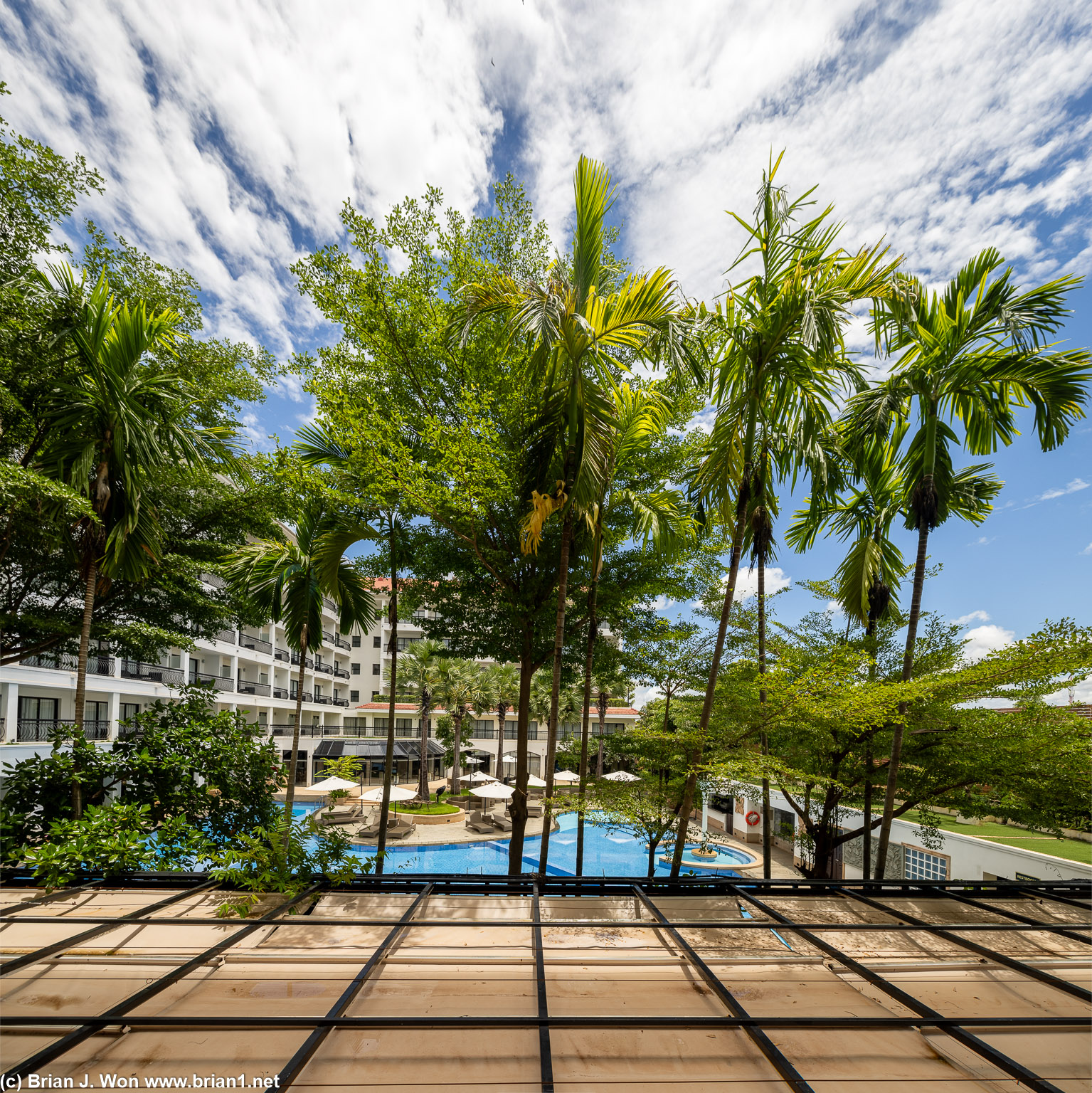 View of the pool from the balcony.