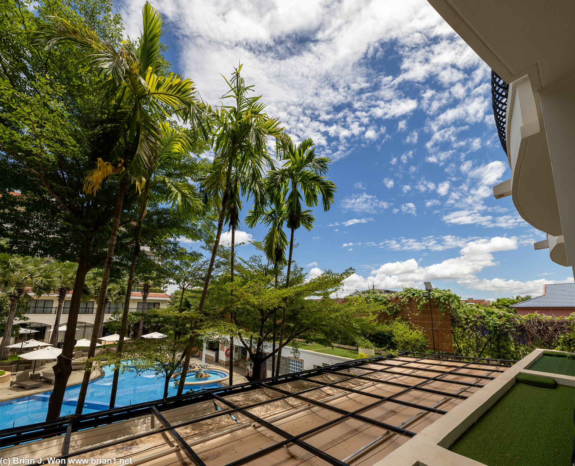 View of the pool from the balcony.