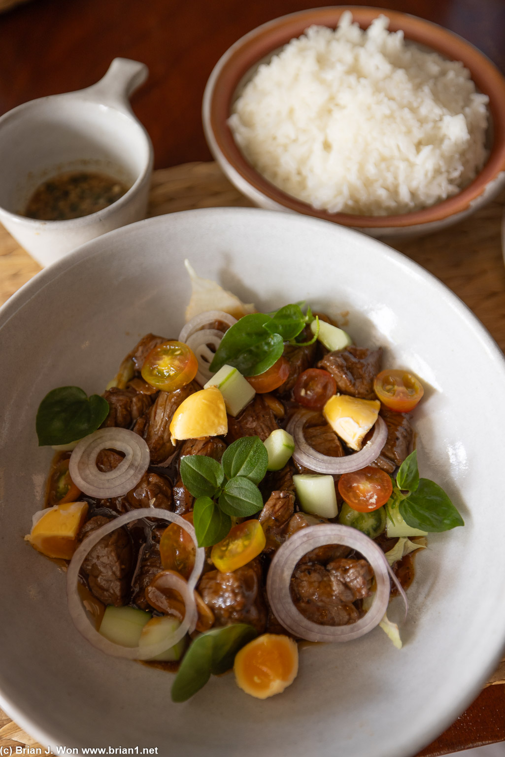 Beef lok lak. Elegantly presented.