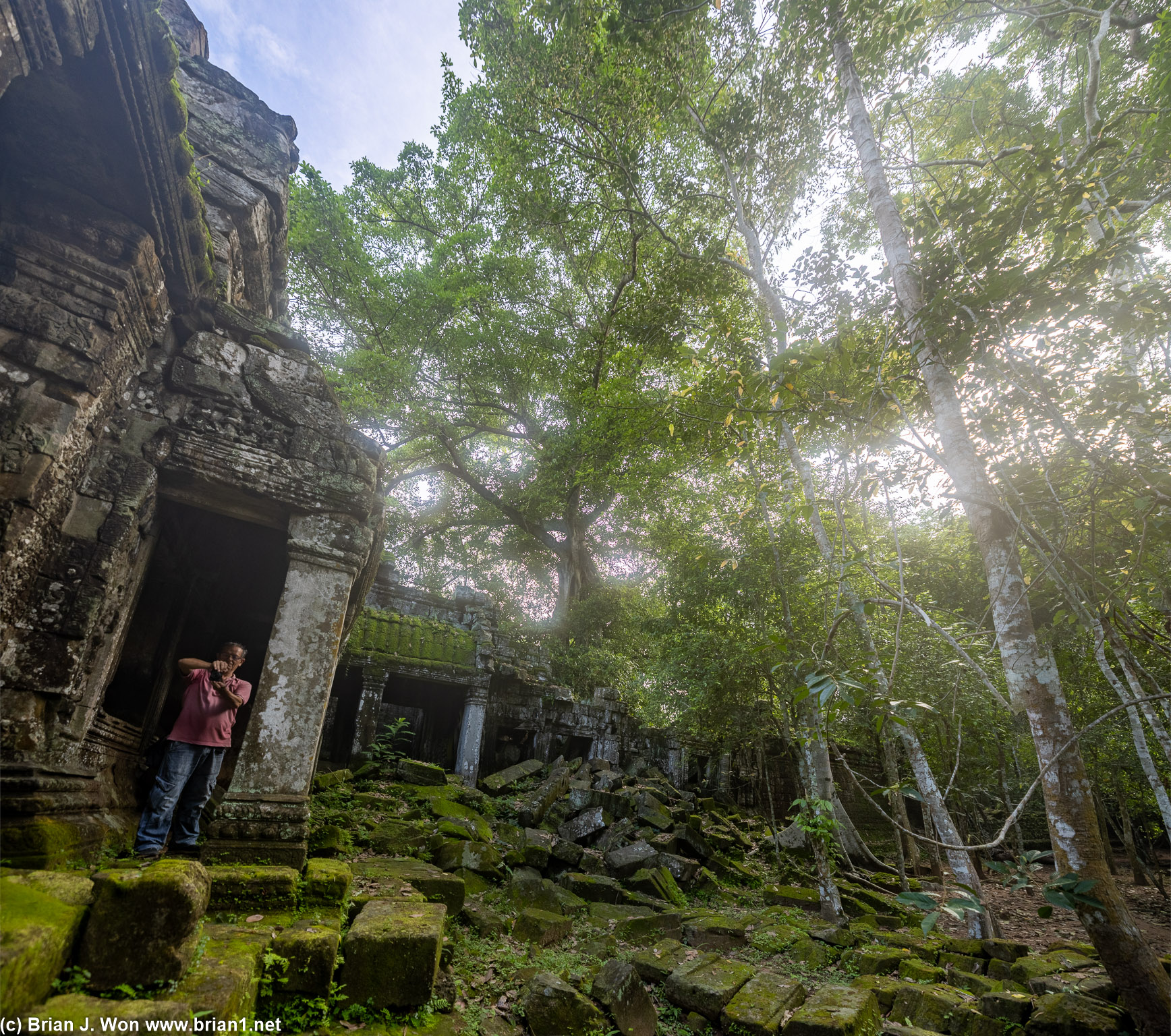 One photographer tour guide, one set of ruins, one set of morning light, one case of lens condensation.