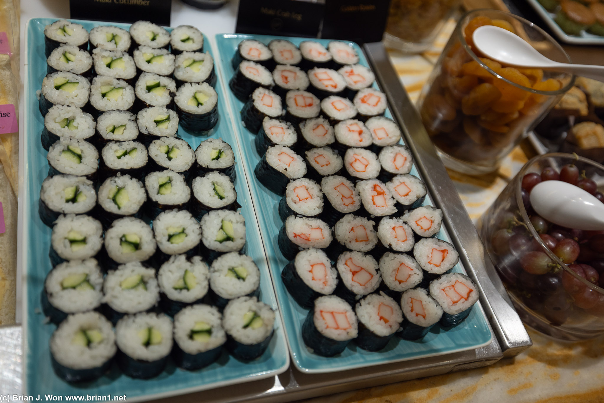 Cucumber rolls, imitation crab rolls.