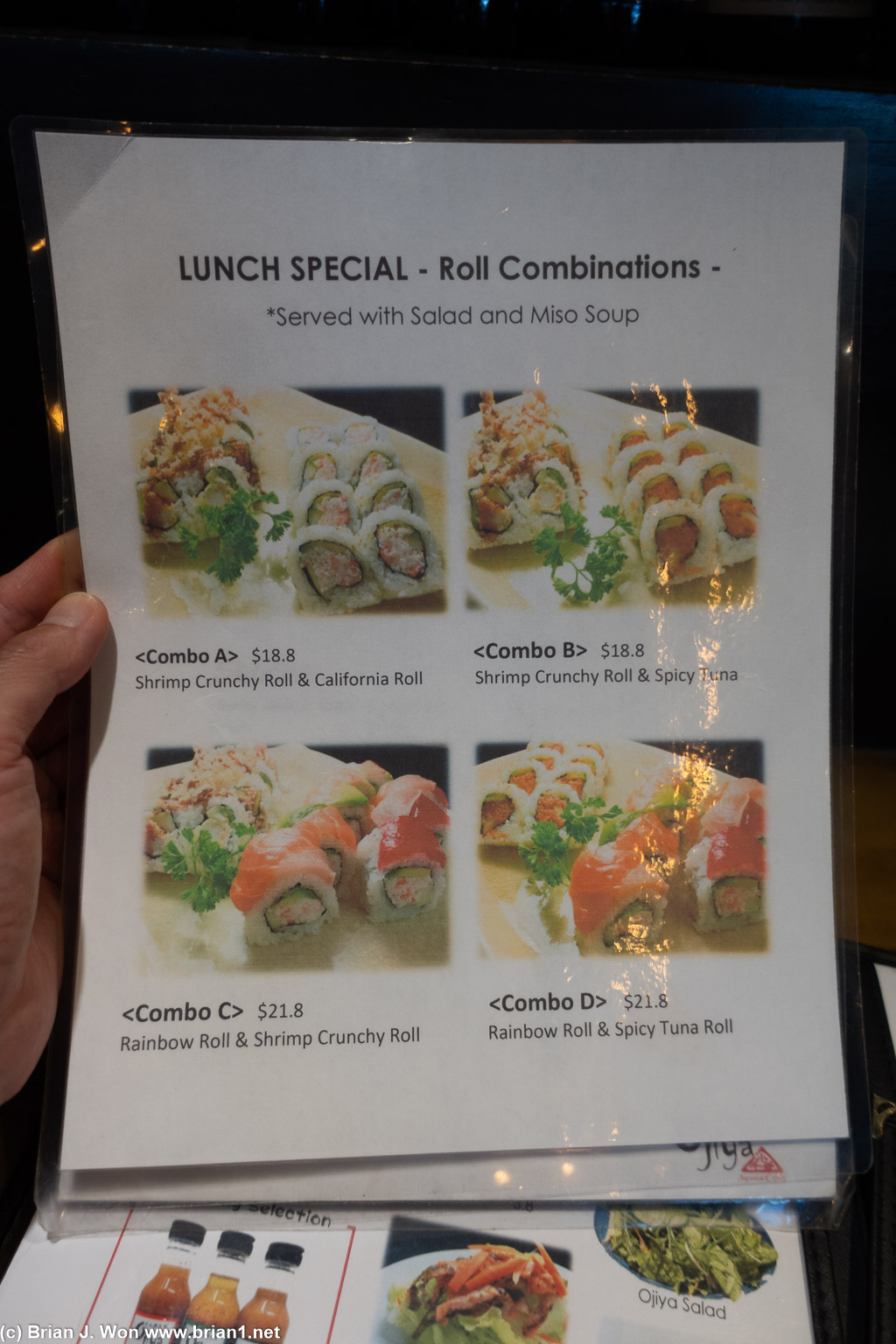 Lunch specials are a good value compared to the regular menu.