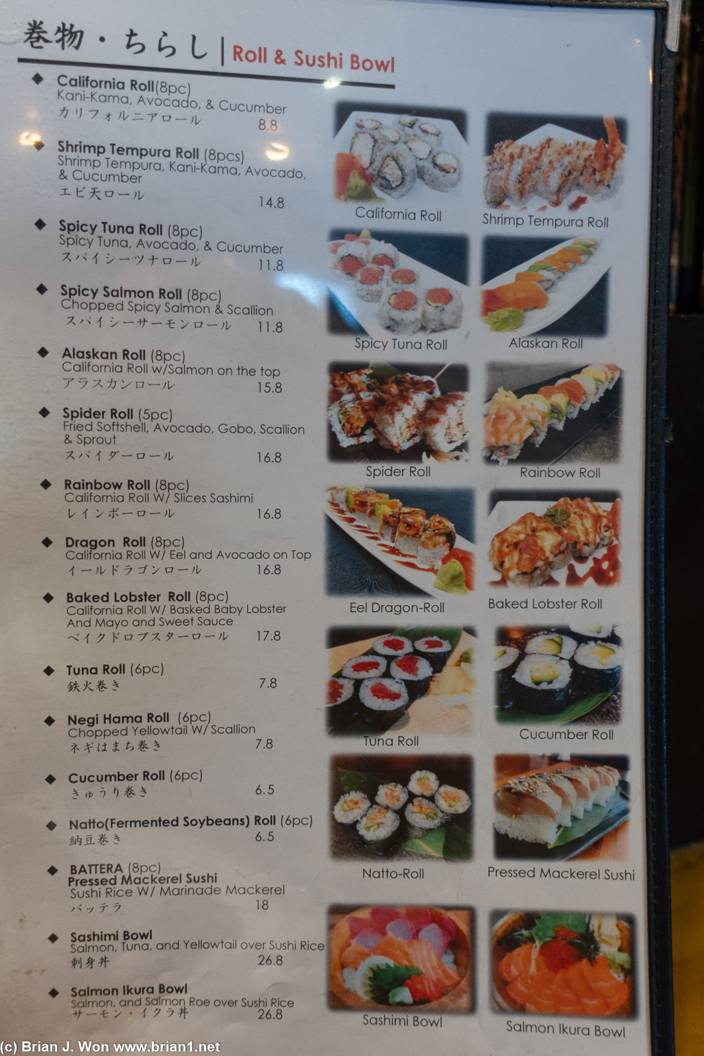 Regular sushi menu.