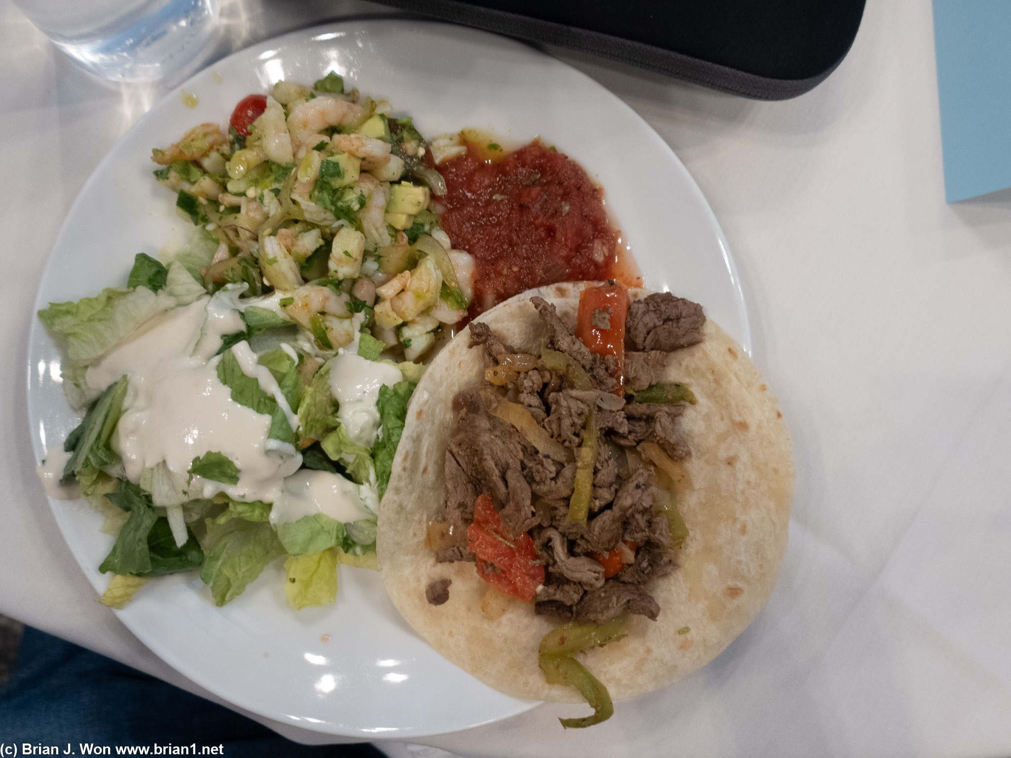 Fajitas and shrimp ceviche for Monday lunch.