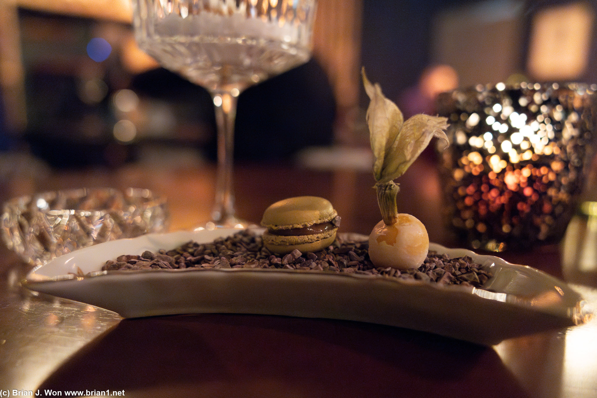 Sugar-crusted gooseberry, salted caramel macaroon.