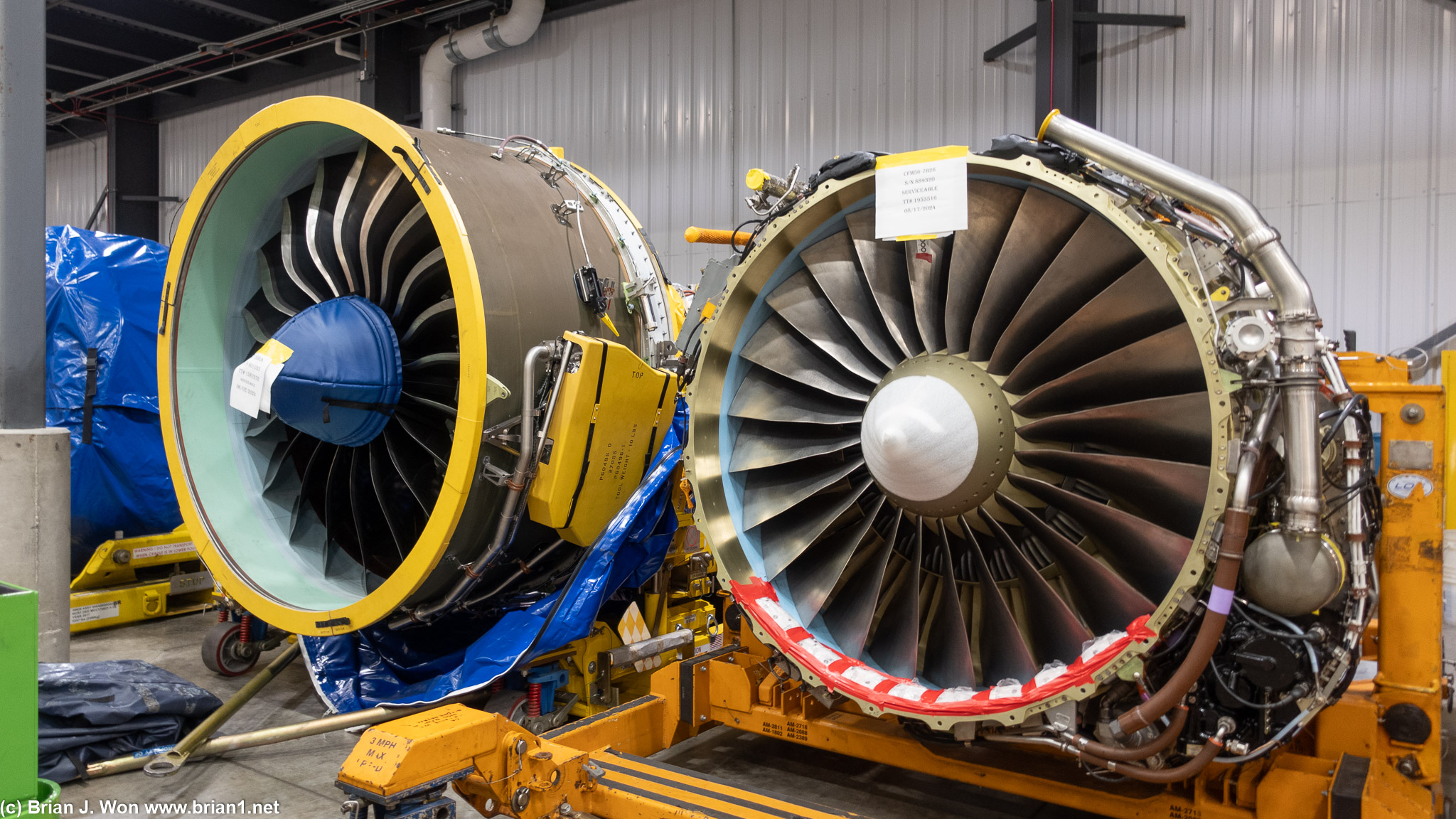 CFM56-7B26 at right. Not sure but guessing that is a CFM LEAP-1B at left?