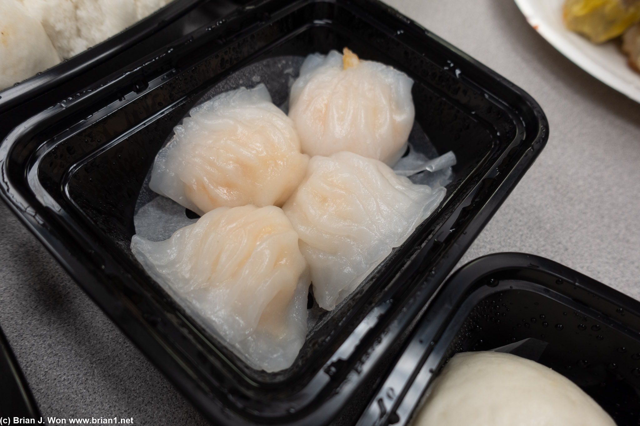 Har gow. Was probably perfect at the restaurant, but also suffered during delivery.