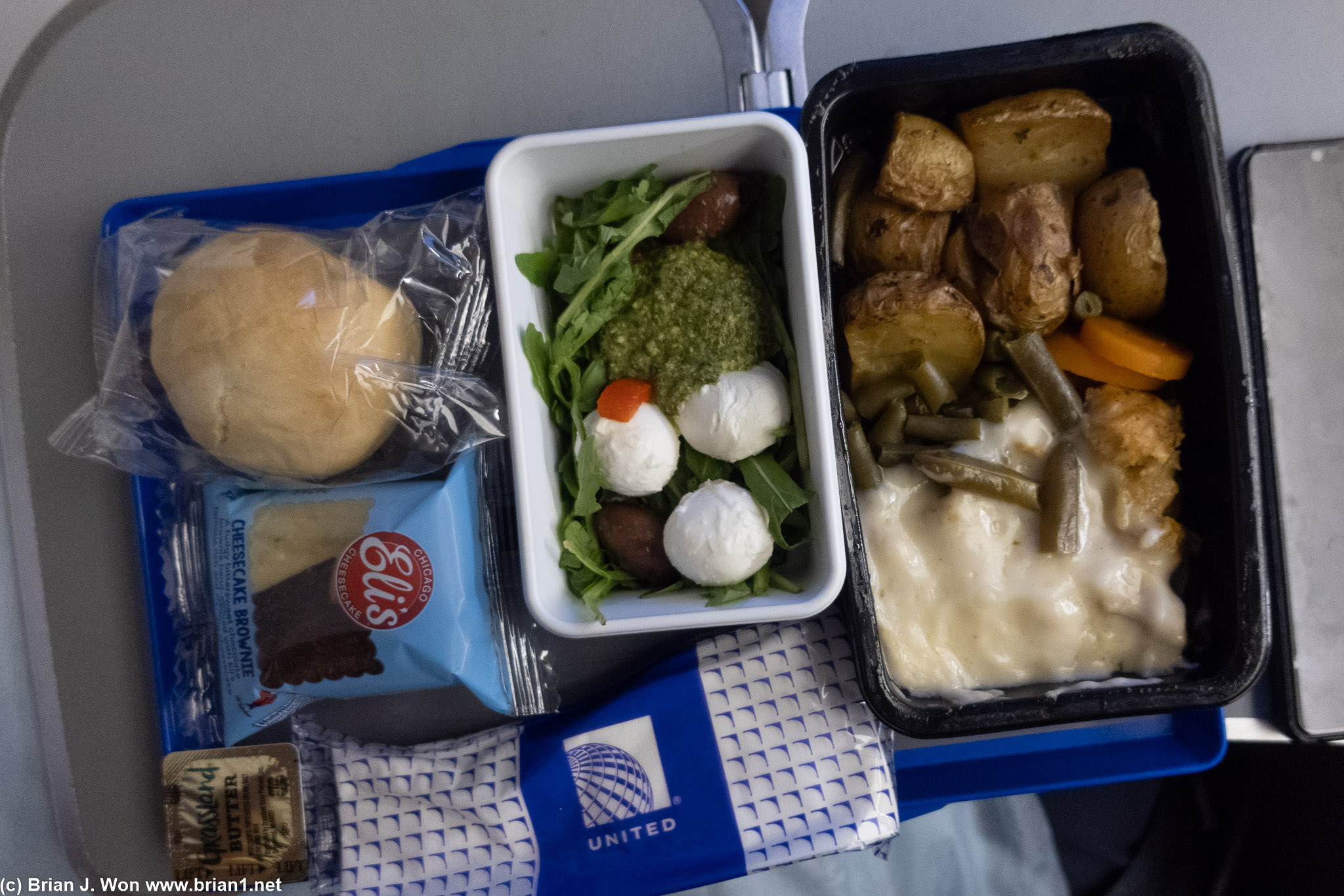 Halal chicken meal in economy.