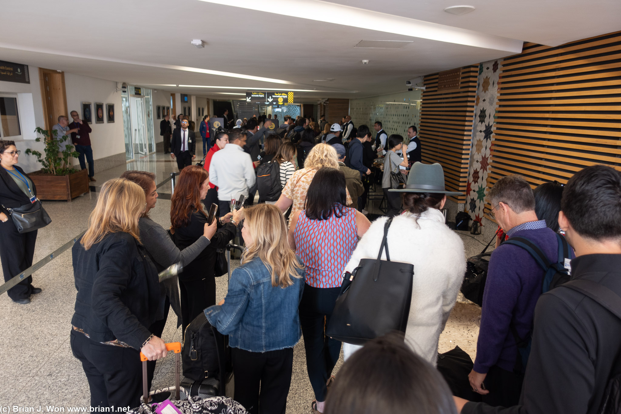 Celebration continues inside the terminal.