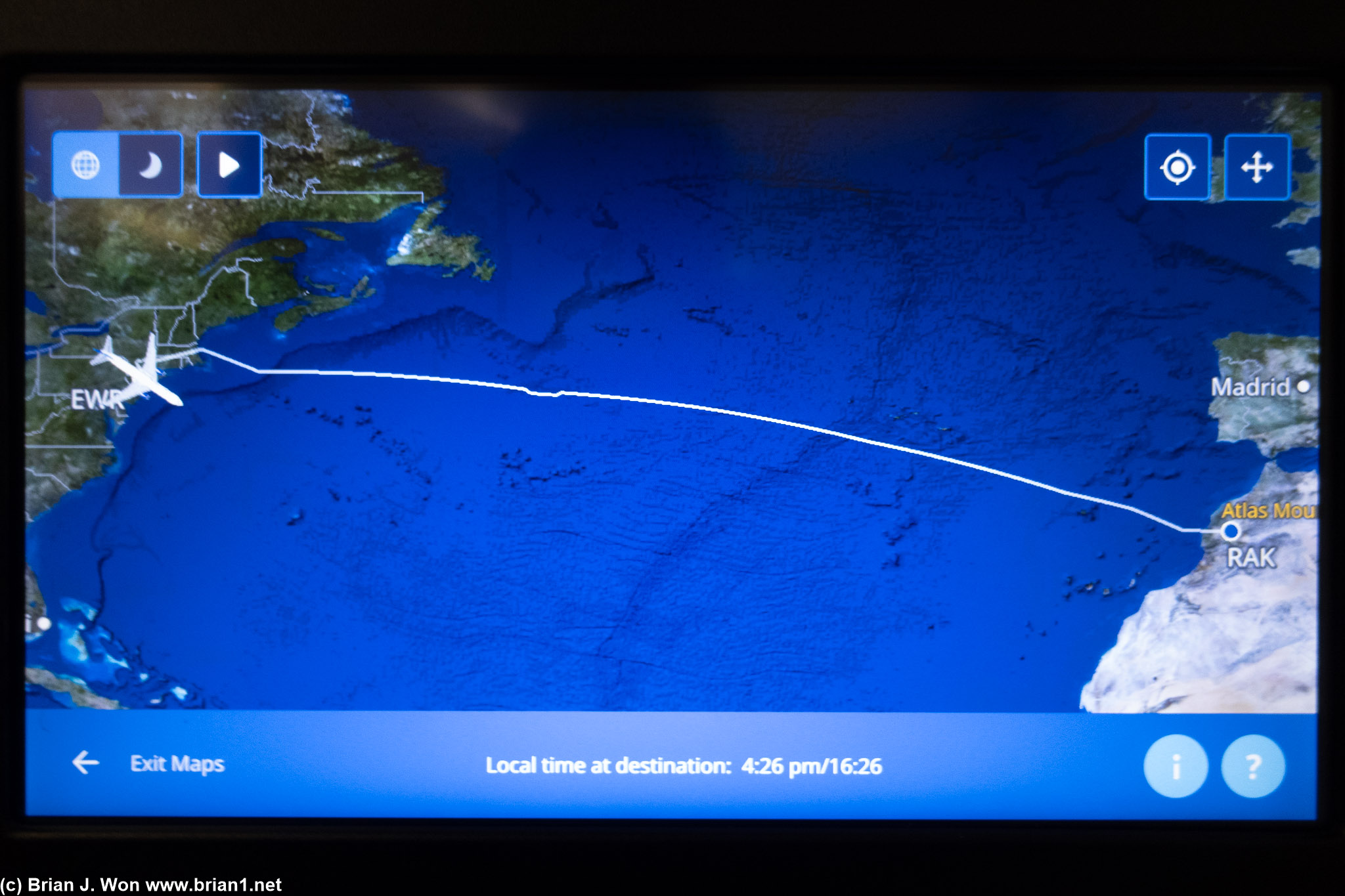 7hr 52min actual flight time, 3,661 miles (IFE), 3,831 miles (Flightaware), 3,661 miles (great circle).