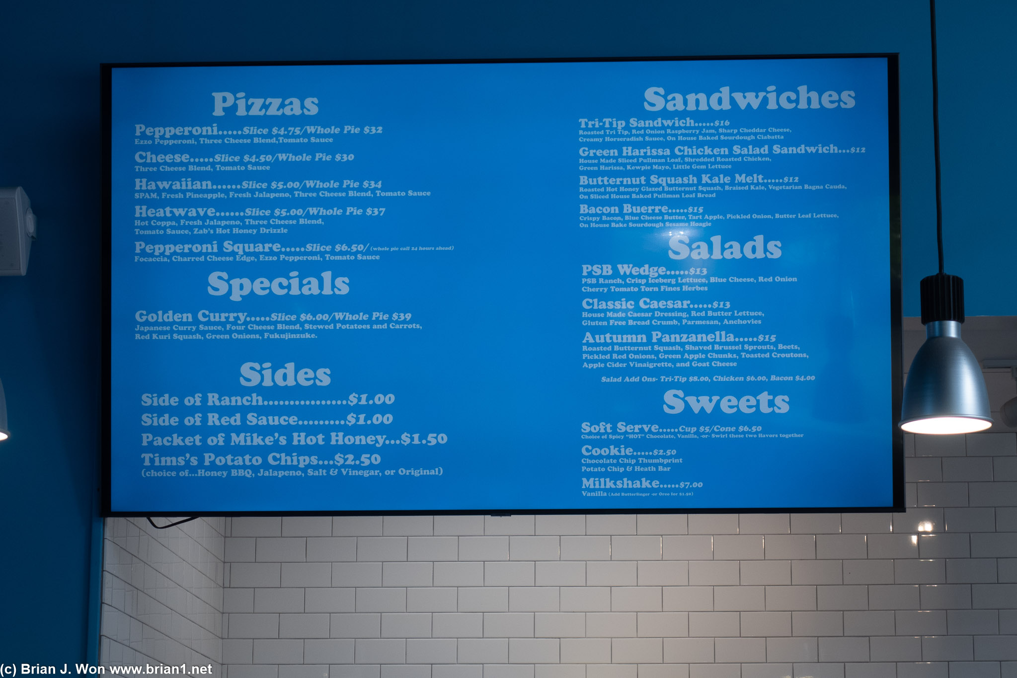 The menu.