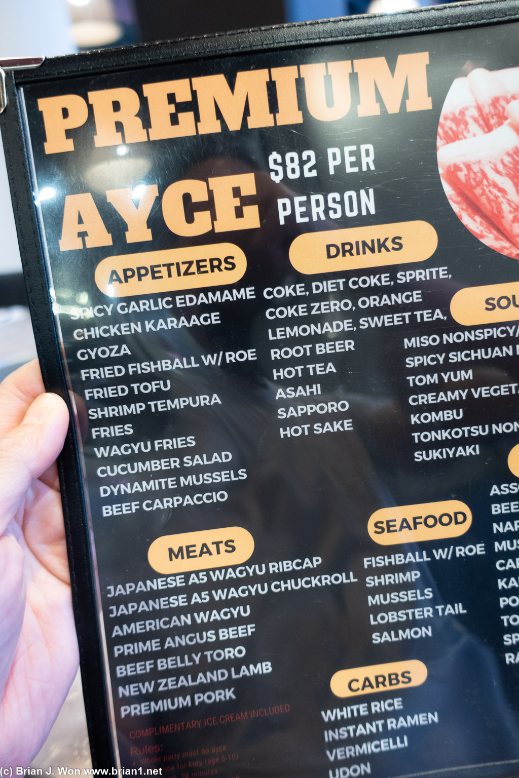 Premium AYCE menu.