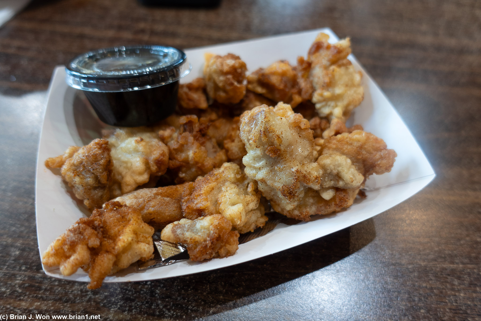 Popcorn chicken is cut a bit too big.