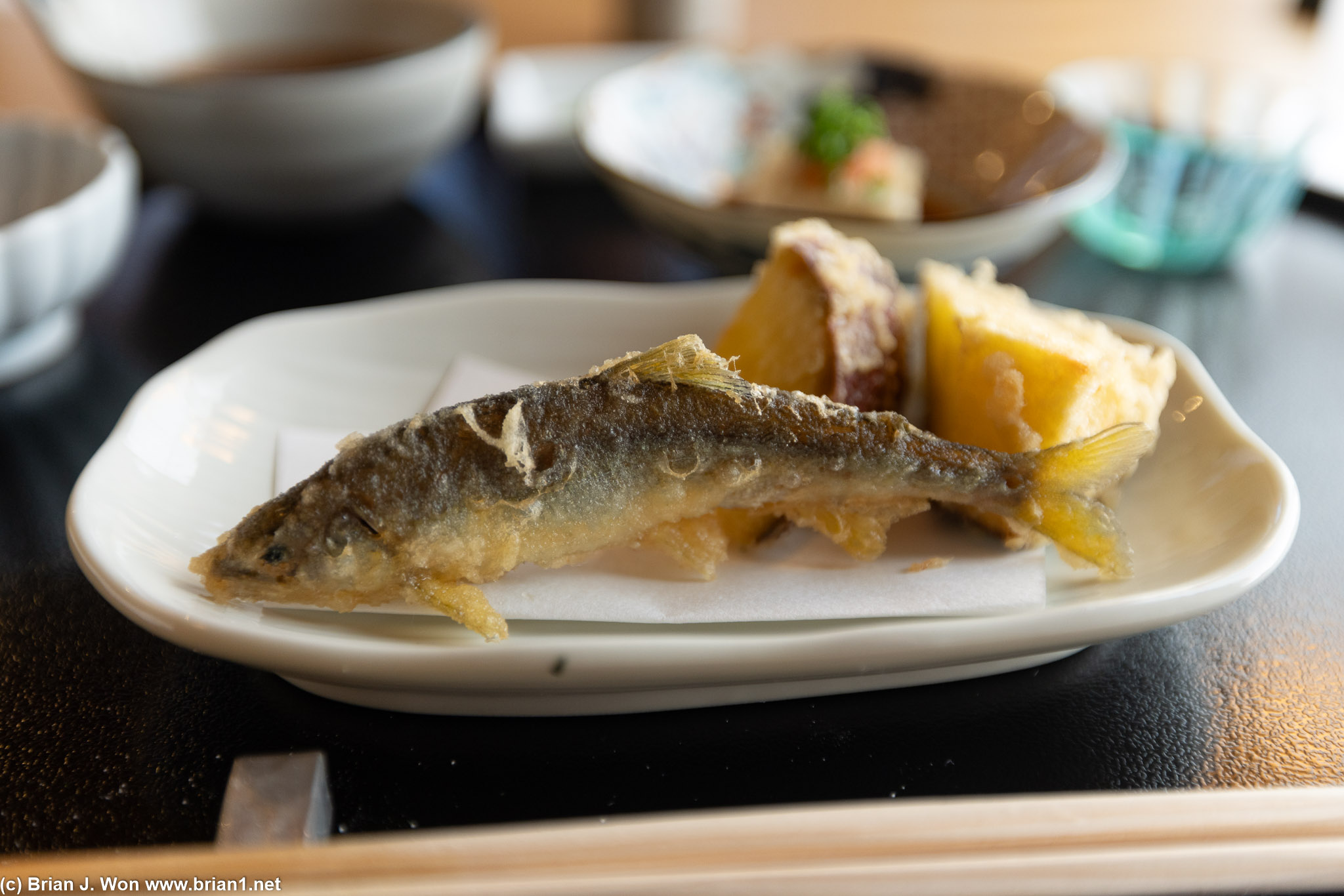 Whole fish, sweet potato, pumpkin.