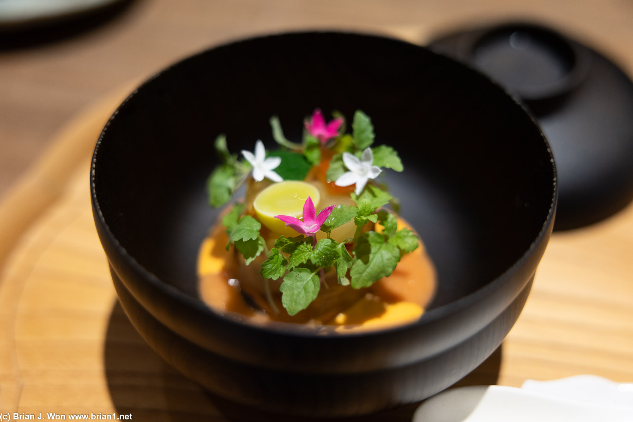 Lobster and lobster jelly with vegetables.