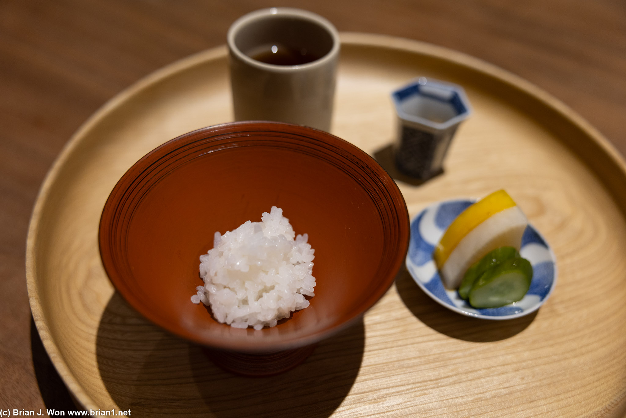 Rice and pickled vegetables.