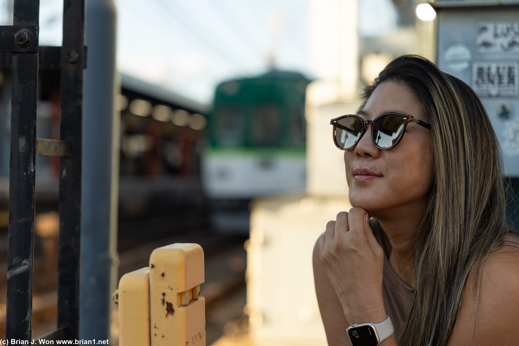 Posing by the train.