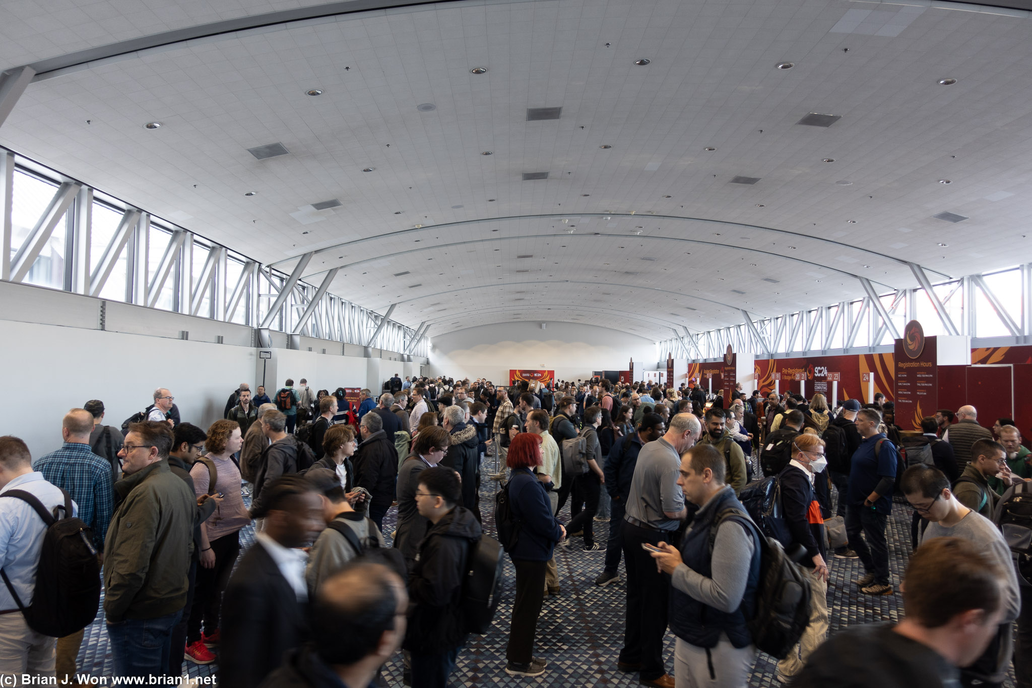 Long lines for badge pickup.