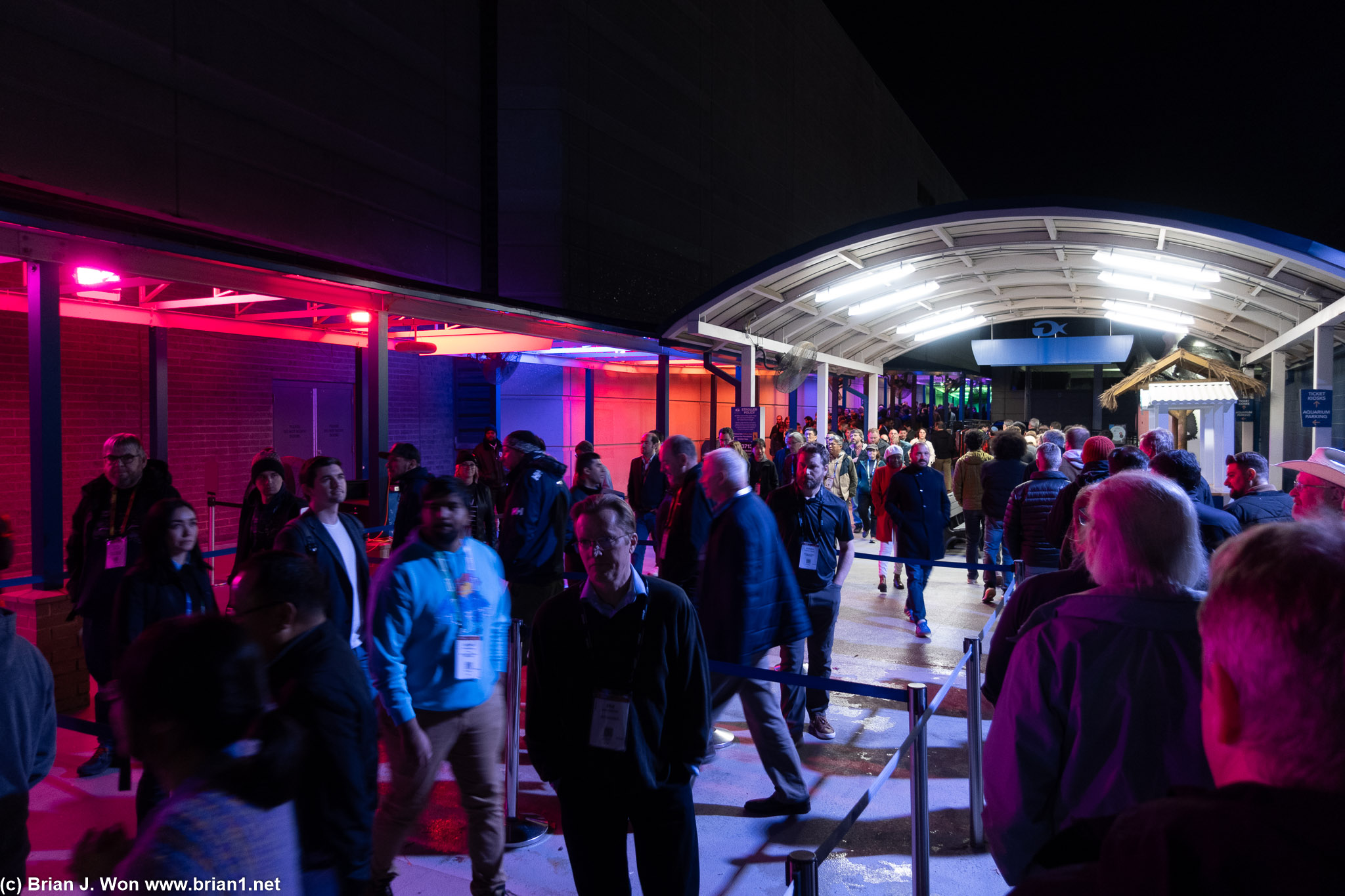 HUGE line to get in to the final night's party at the Georgia Aquarium.