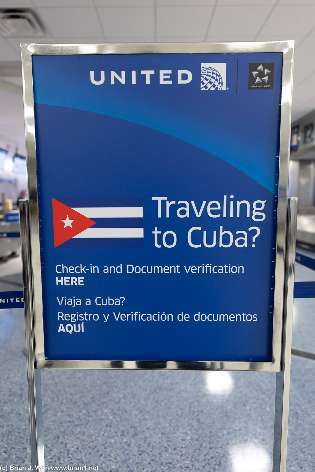 Special check-in area for Cuba flights is on the arrivals level, in baggage claim.