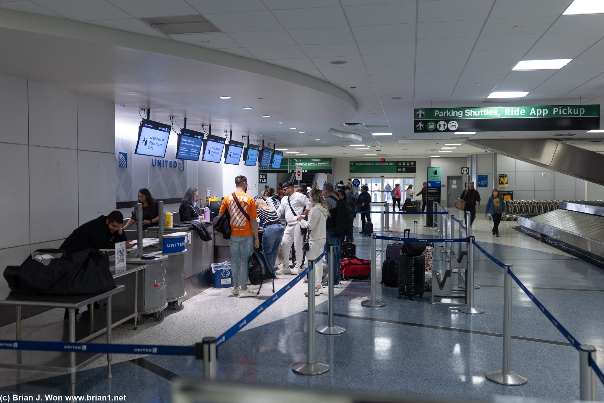 Special check-in area for Cuba flights is on the arrivals level, in baggage claim.