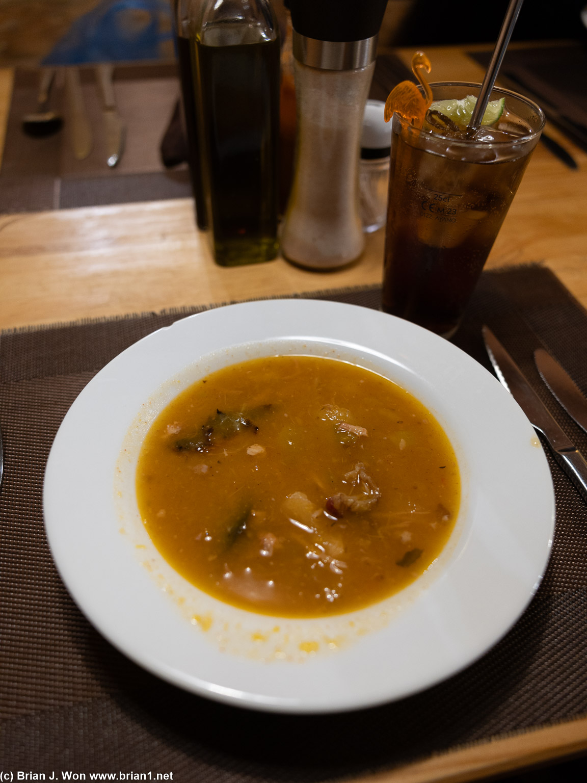 Potato-pork soup here is quite common (and tasty).