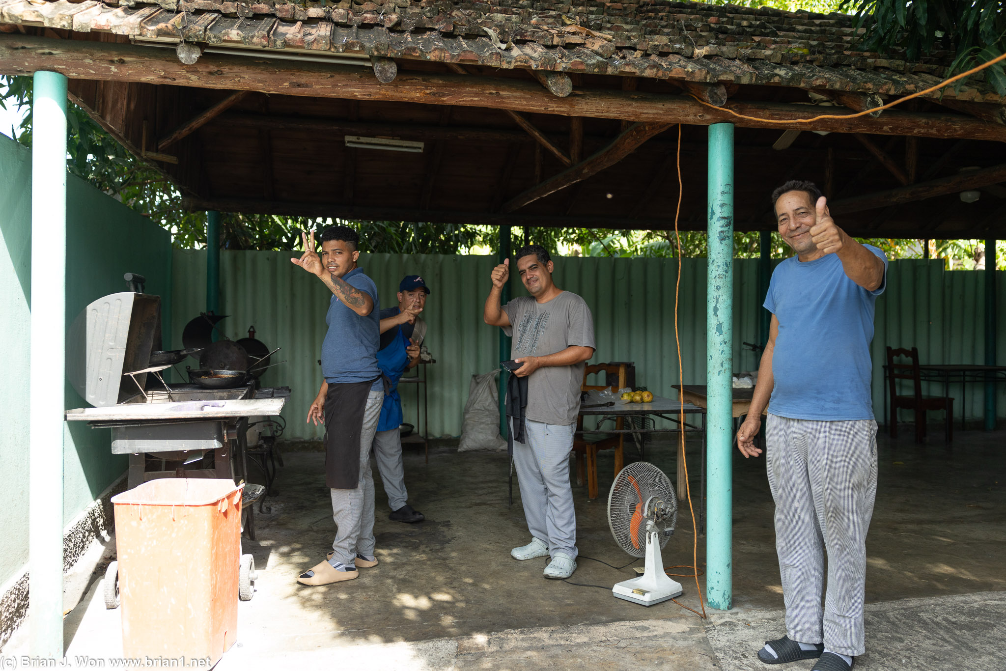 Touring the kitchen.