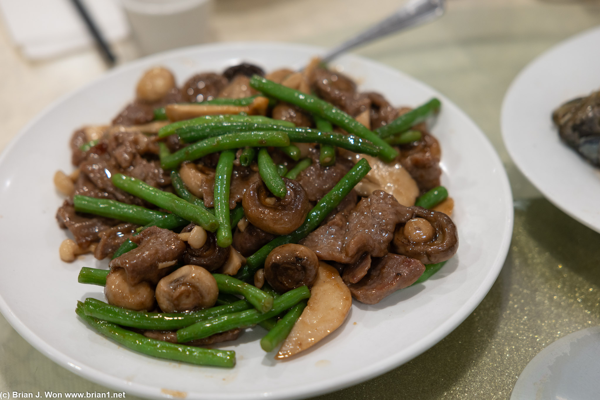 Veggies, mushrooms, and beef.