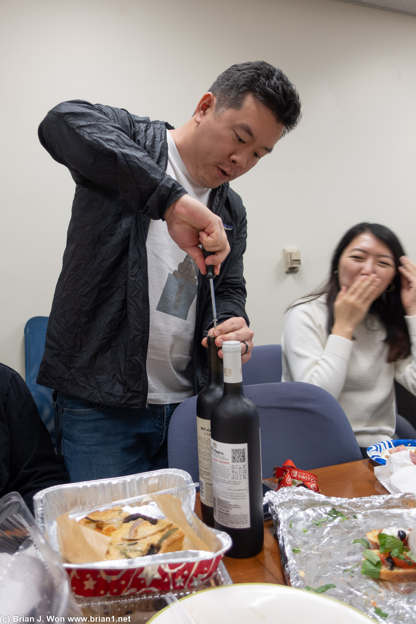 Kevin performing emergency cork extraction.