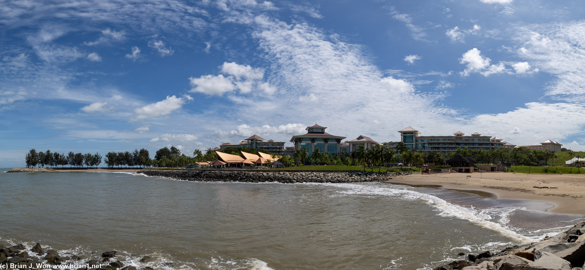 Looking back at the hotel from the west headland.