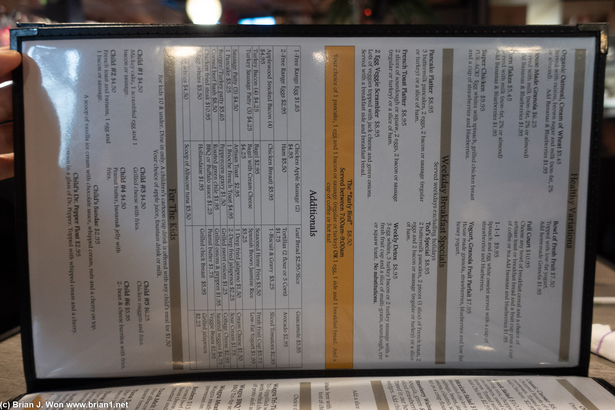 Breakfast specials menu at San Pedro Cafe.