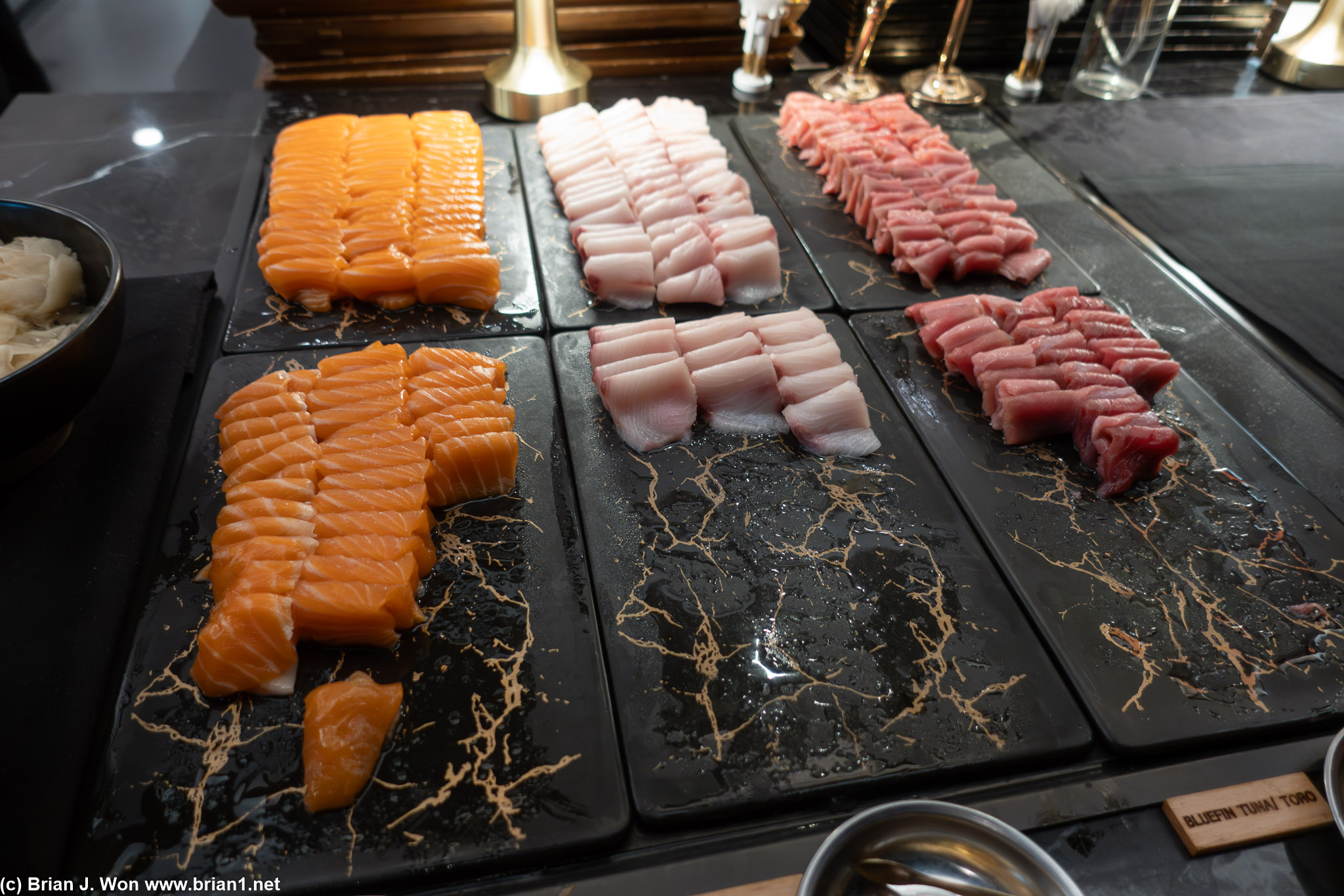 Salmon, yellowtain, bluefin tuna sashimi.