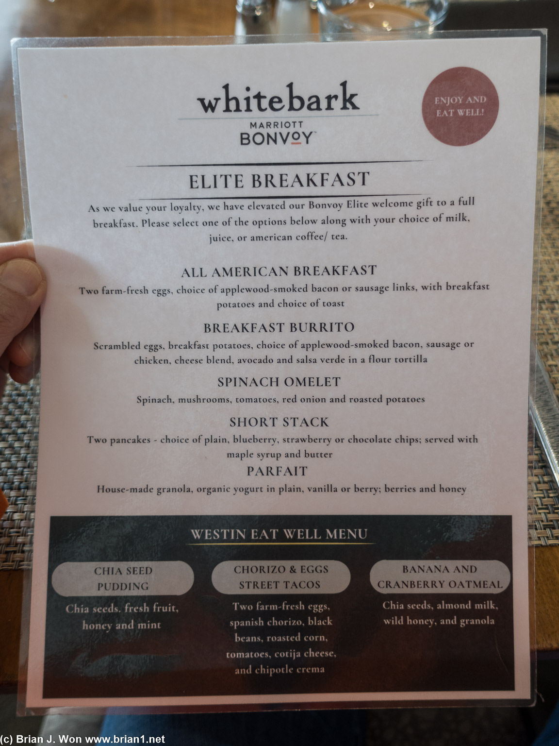 Complimentary breakfast for Marriott elites is a more limited menu.