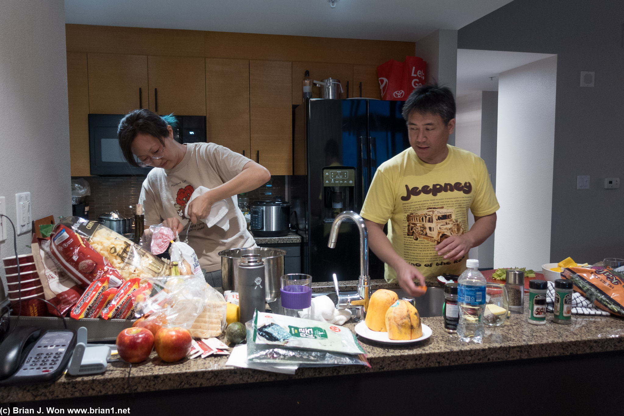 Lan Lan and Chris making dinner.