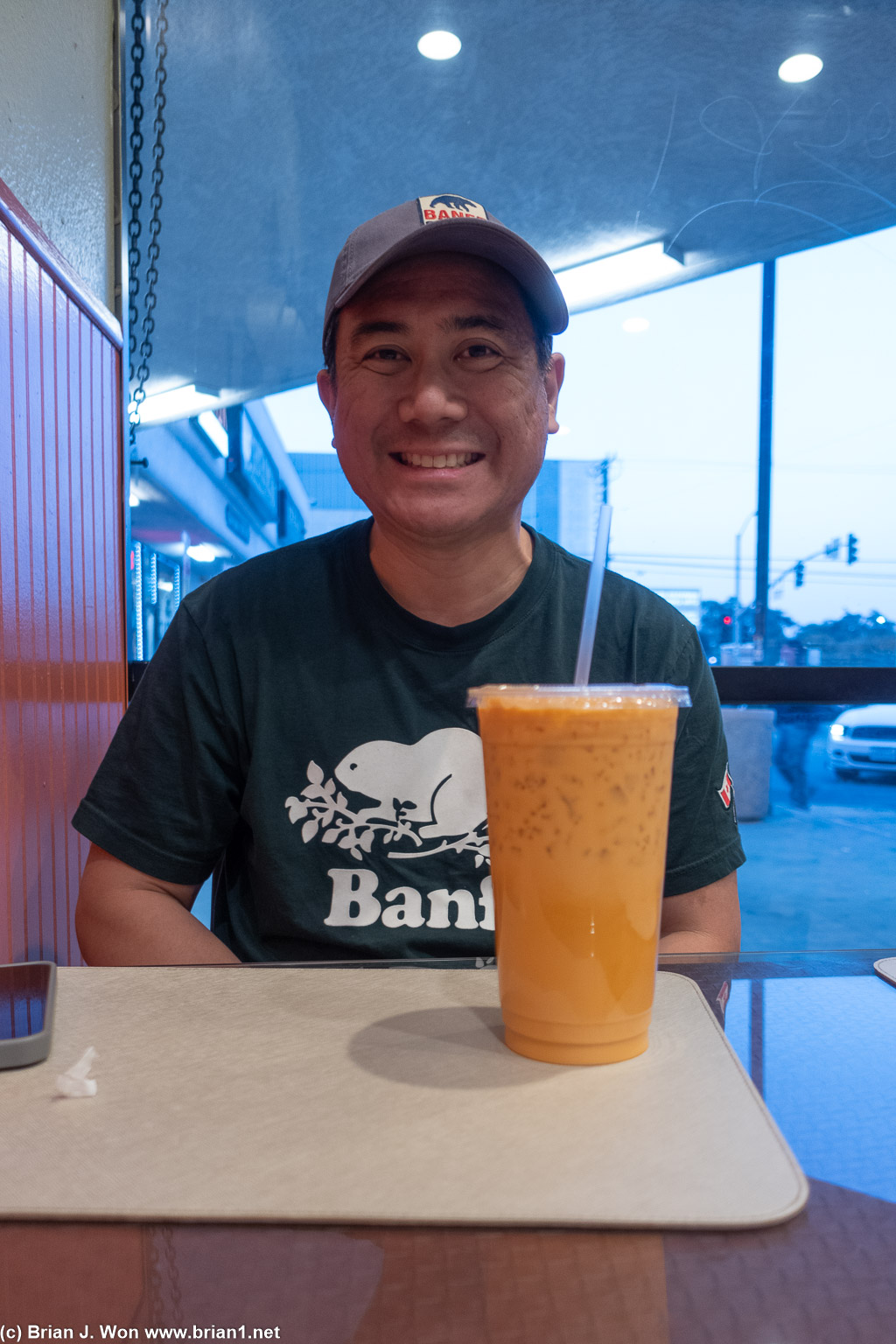 Chris and his gigantic drink.