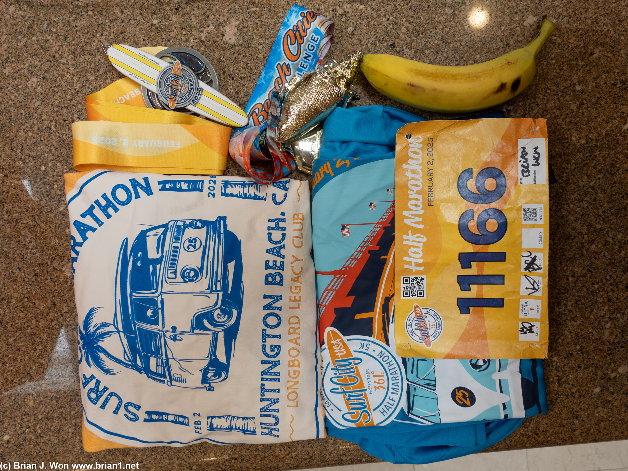 Surf City Half Marathon + Longboard Legacy + Beach Cities Challenge swag.