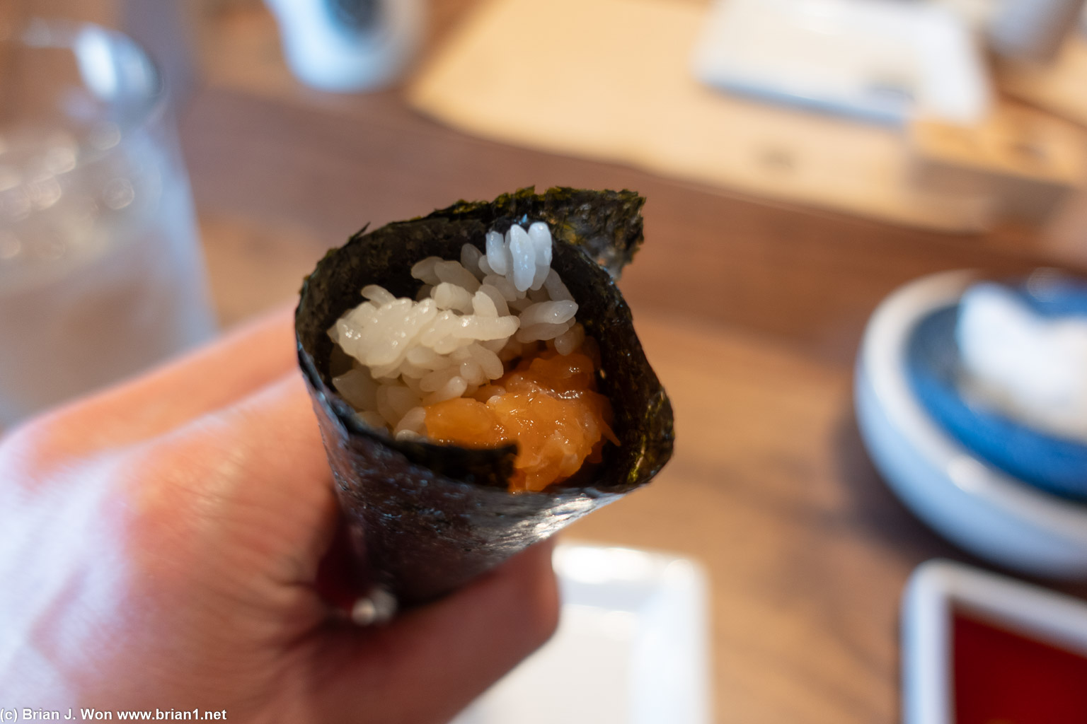 Salmon hand roll pretty decent.