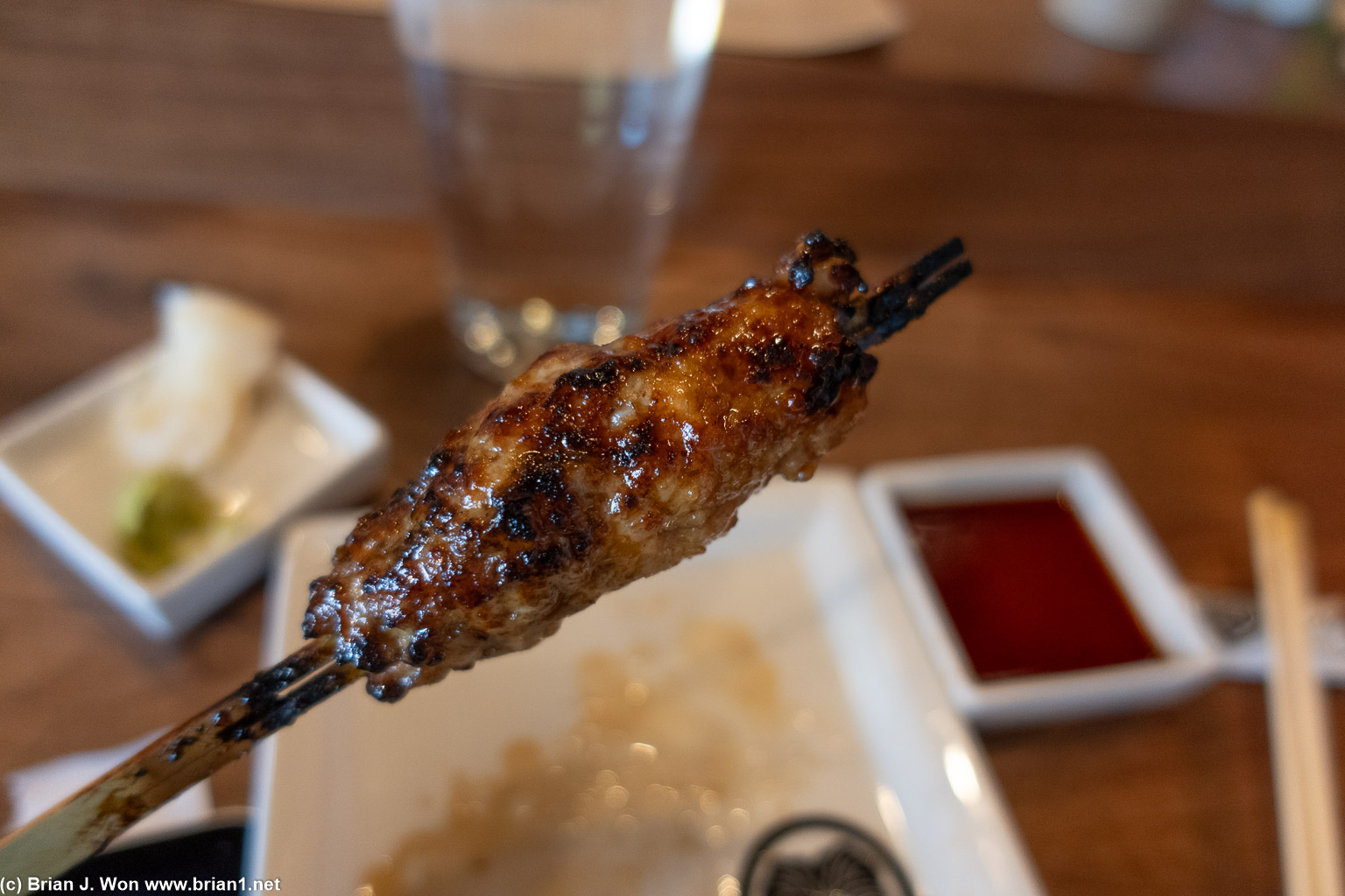 Tsukune (chicken meatball) yakitori.