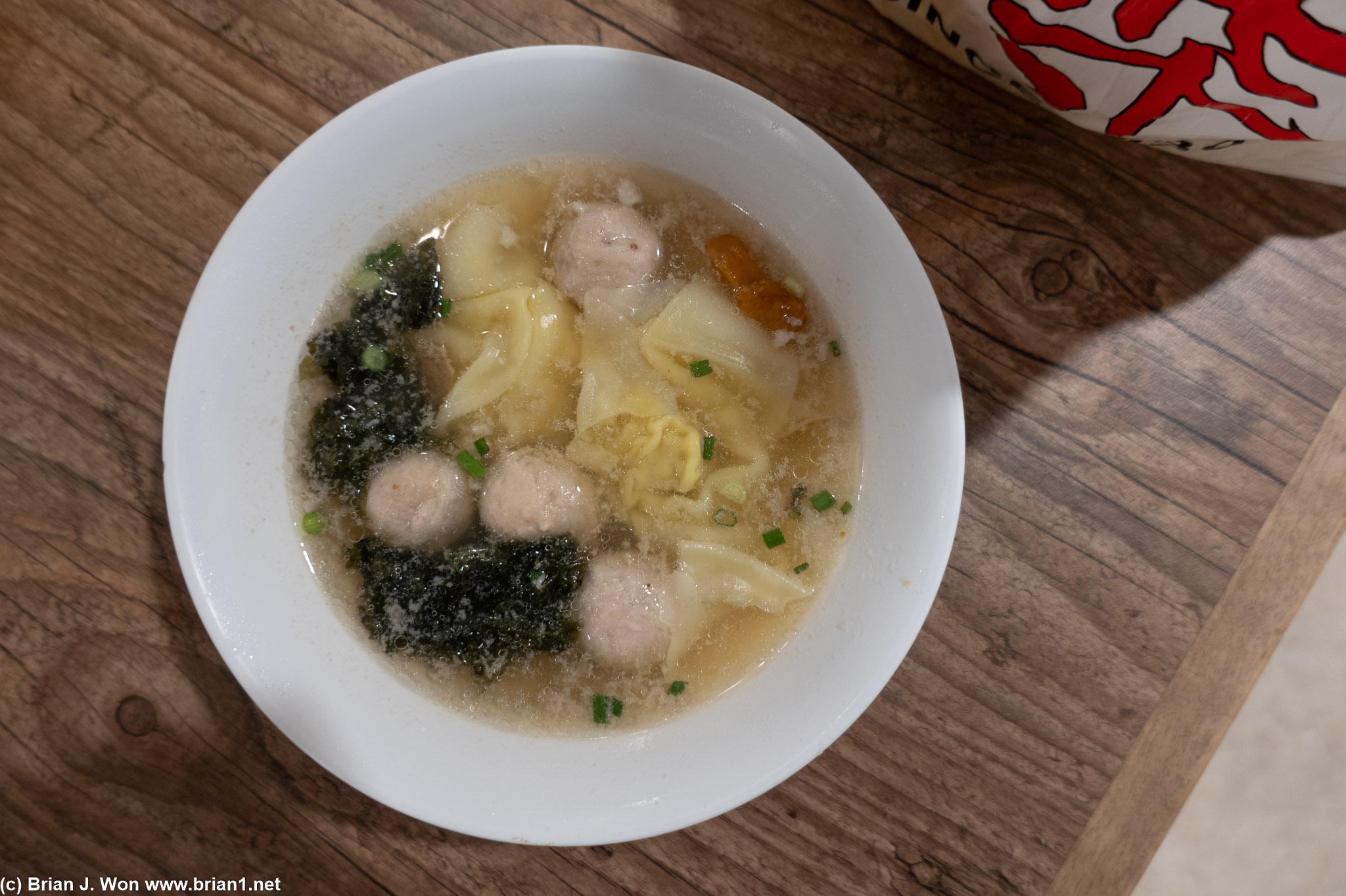 Fish ball and won ton soup is delicious.